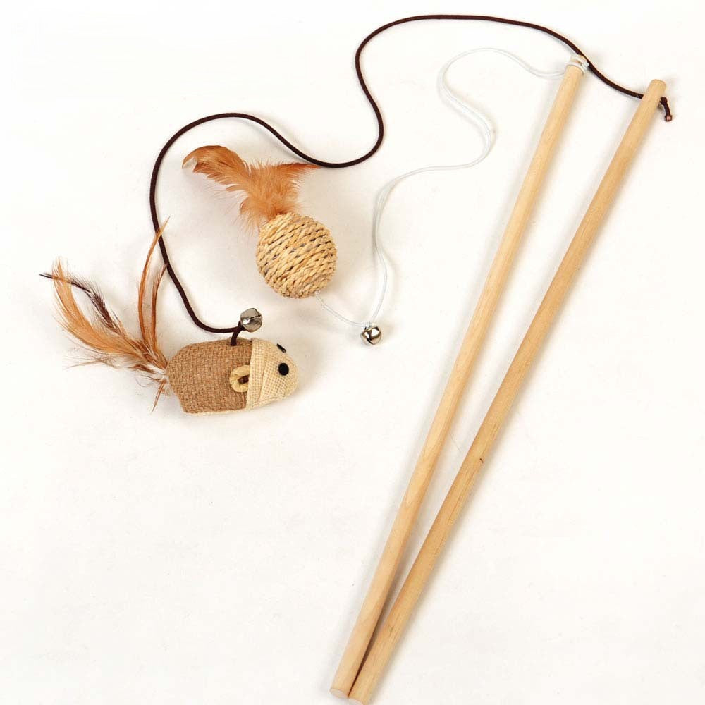 Wooden Stick Cat Teaser Wand | Shortie Friends
