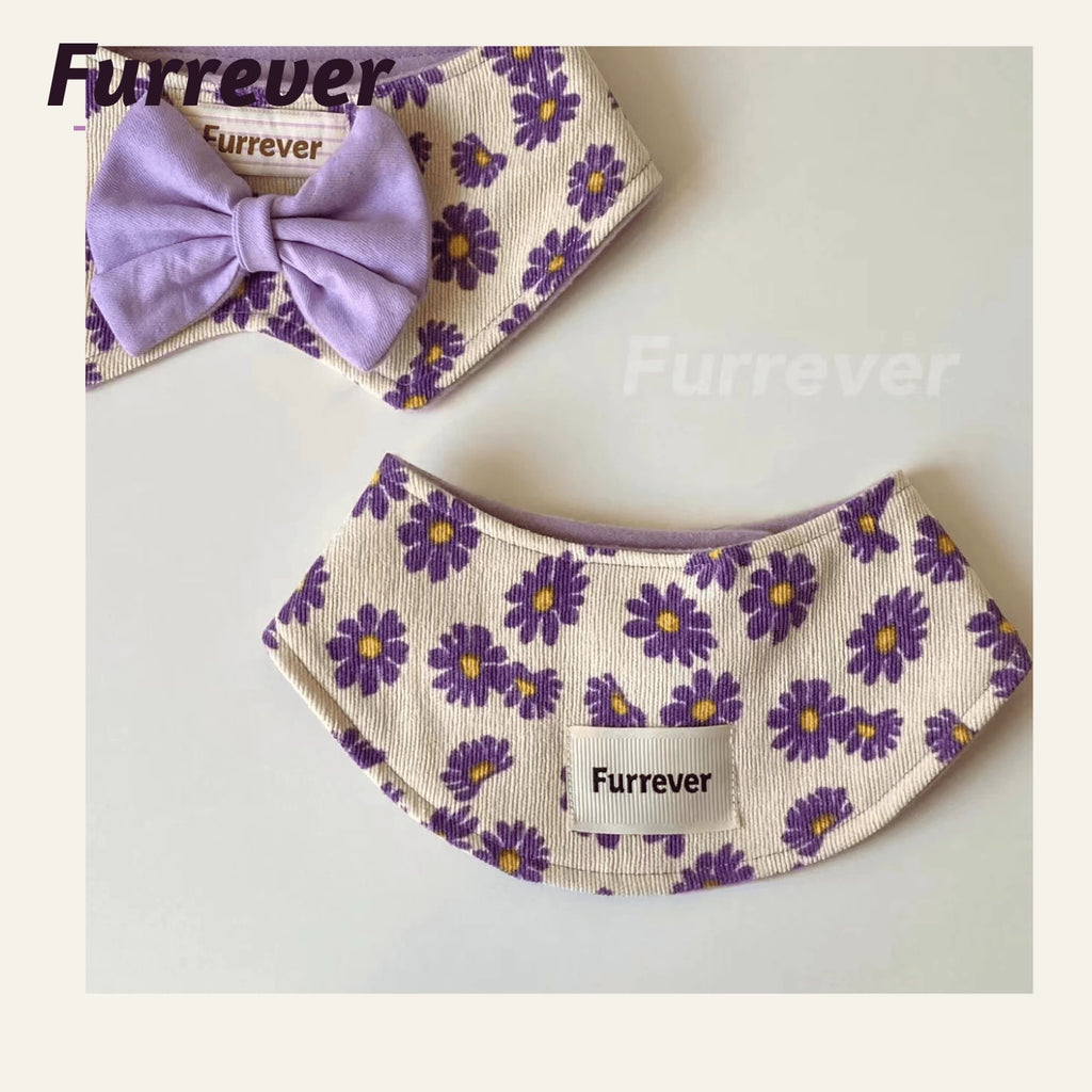 Furrever - Handmade Daisy Purple Pet Bib Bowtie & Hat | Shortie Friends