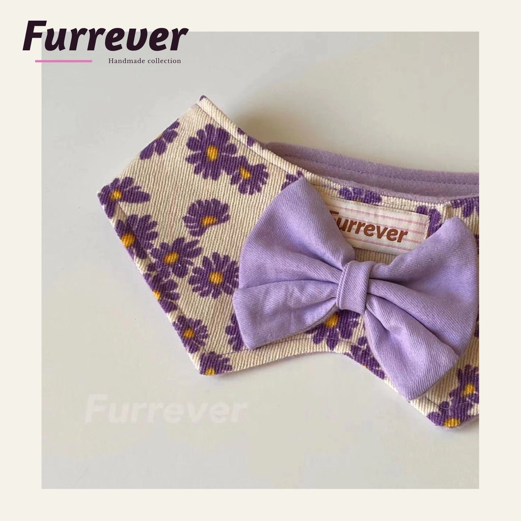 Furrever - Handmade Daisy Purple Pet Bib Bowtie & Hat | Shortie Friends