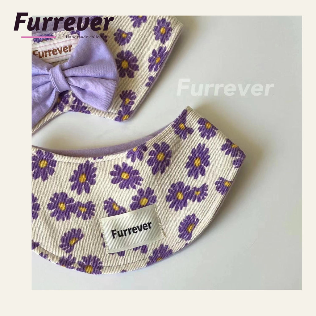 Furrever - Handmade Daisy Purple Pet Bib Bowtie & Hat | Shortie Friends