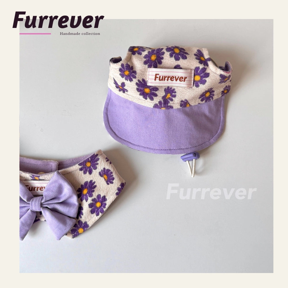 Furrever - Handmade Daisy Purple Pet Bib Bowtie & Hat | Shortie Friends