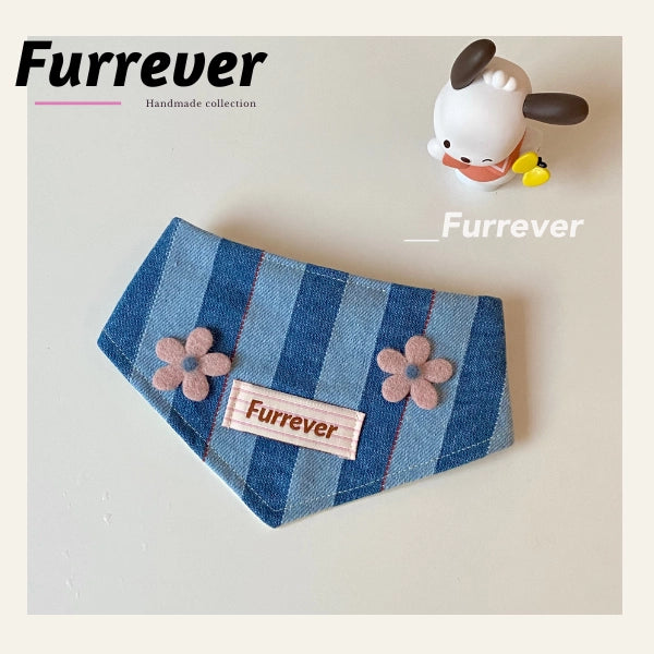 Furrever - Handmade Denim Flower Bandana | Shortie Friends