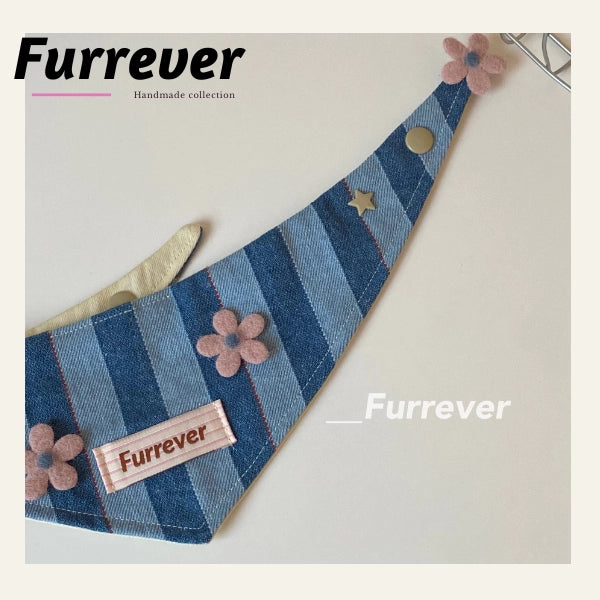 Furrever - Handmade Denim Flower Bandana | Shortie Friends