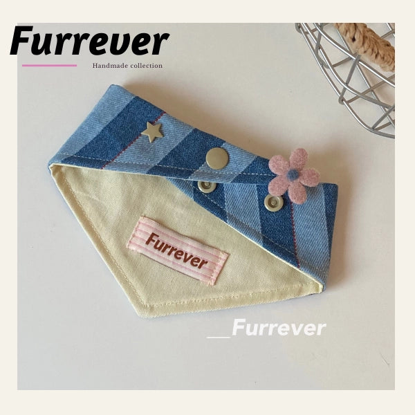 Furrever - Handmade Denim Flower Bandana | Shortie Friends