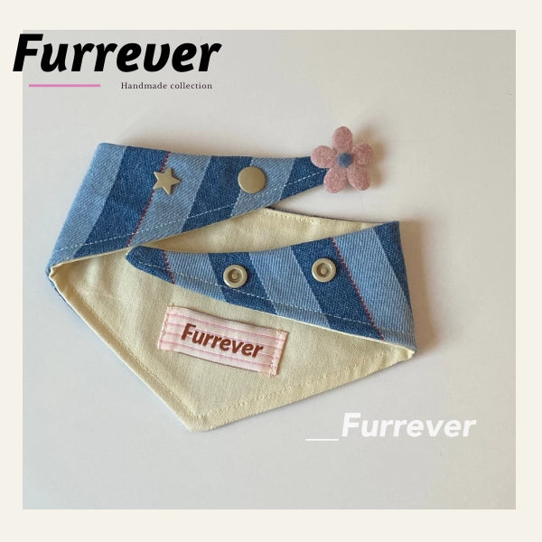 Furrever - Handmade Denim Flower Bandana | Shortie Friends
