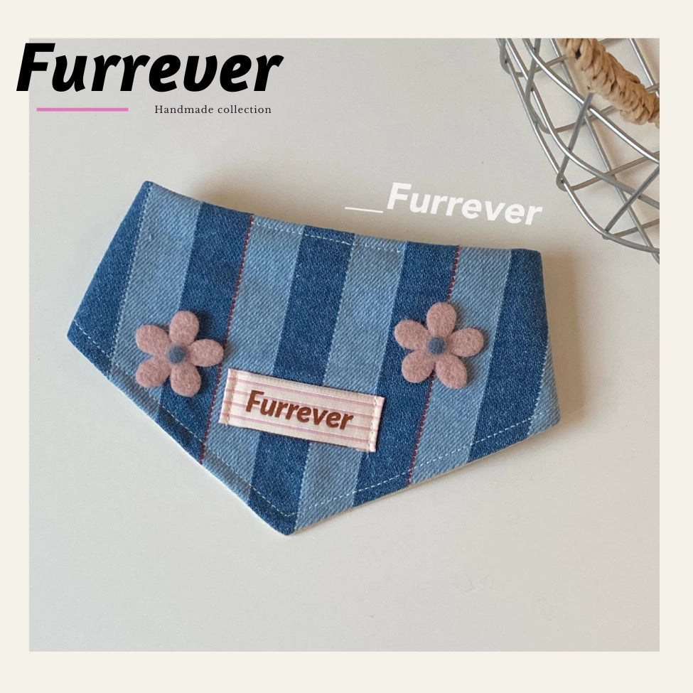 Furrever - Handmade Denim Flower Bandana | Shortie Friends