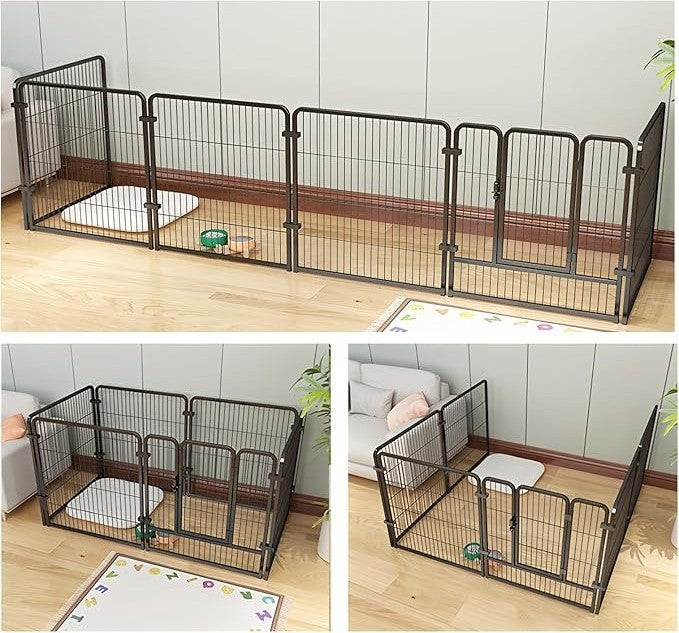 Metal Dog Pen, 6-panel, Lockable Gate 80x80cm Black | White - Shortie Friends