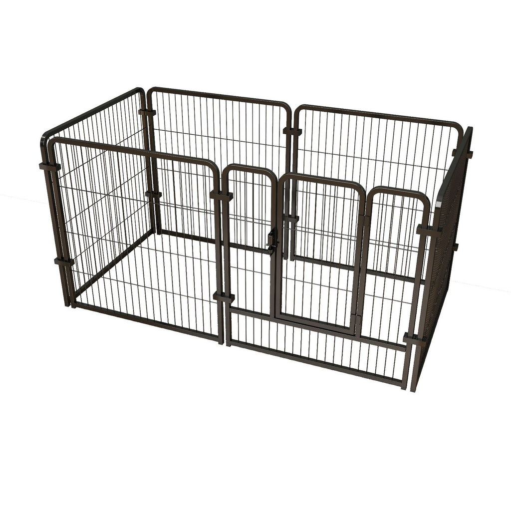 Metal Dog Pen, 6-panel, Lockable Gate 80x80cm Black | White - Shortie Friends