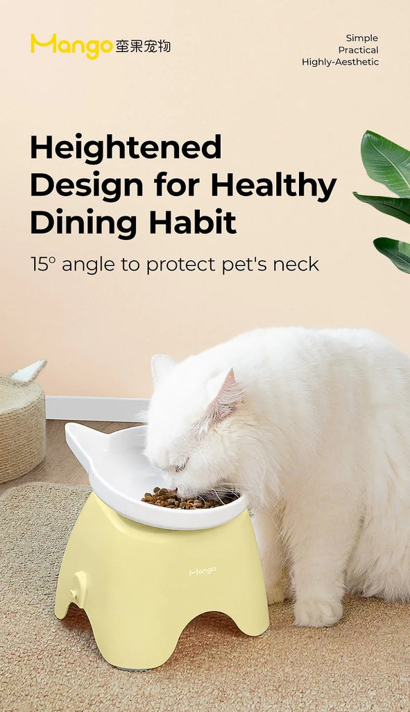 Mango Raised Ceramic Bowl | Neck-Protection Tilted Design - Shortie Friends