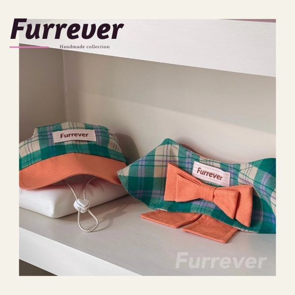 Furrever - Handmade Spring Bloom Plaid Bib and Cap | Shortie Friends