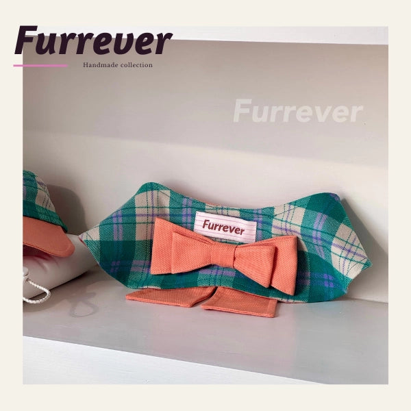 Furrever - Handmade Spring Bloom Plaid Bib and Cap | Shortie Friends