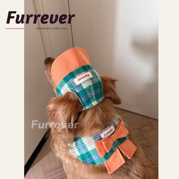Furrever - Handmade Spring Bloom Plaid Bib and Cap | Shortie Friends