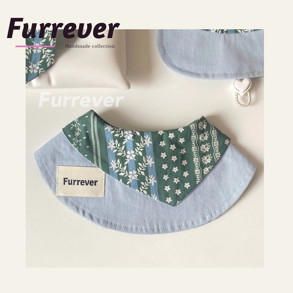 Furrever - Handmade Vintage Floral Green Pet Bib Bowtie & Hat | Shortie Friends