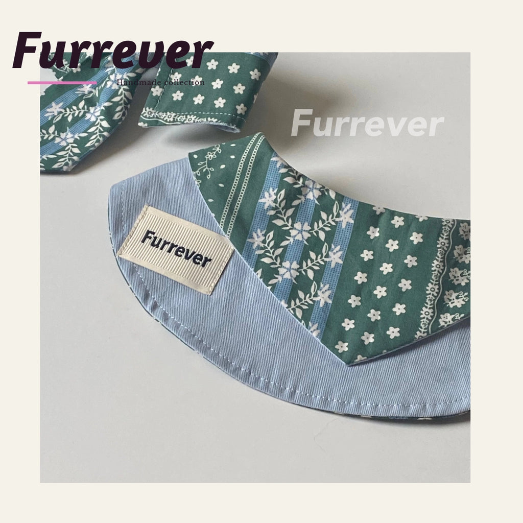 Furrever - Handmade Vintage Floral Green Pet Bib Bowtie & Hat | Shortie Friends