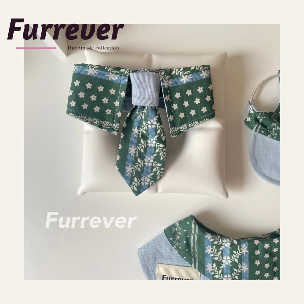 Furrever - Handmade Vintage Floral Green Pet Bib Bowtie & Hat | Shortie Friends