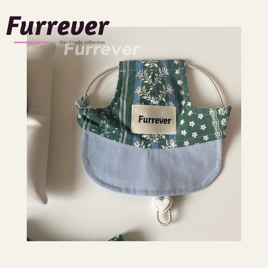 Furrever - Handmade Vintage Floral Green Pet Bib Bowtie & Hat | Shortie Friends