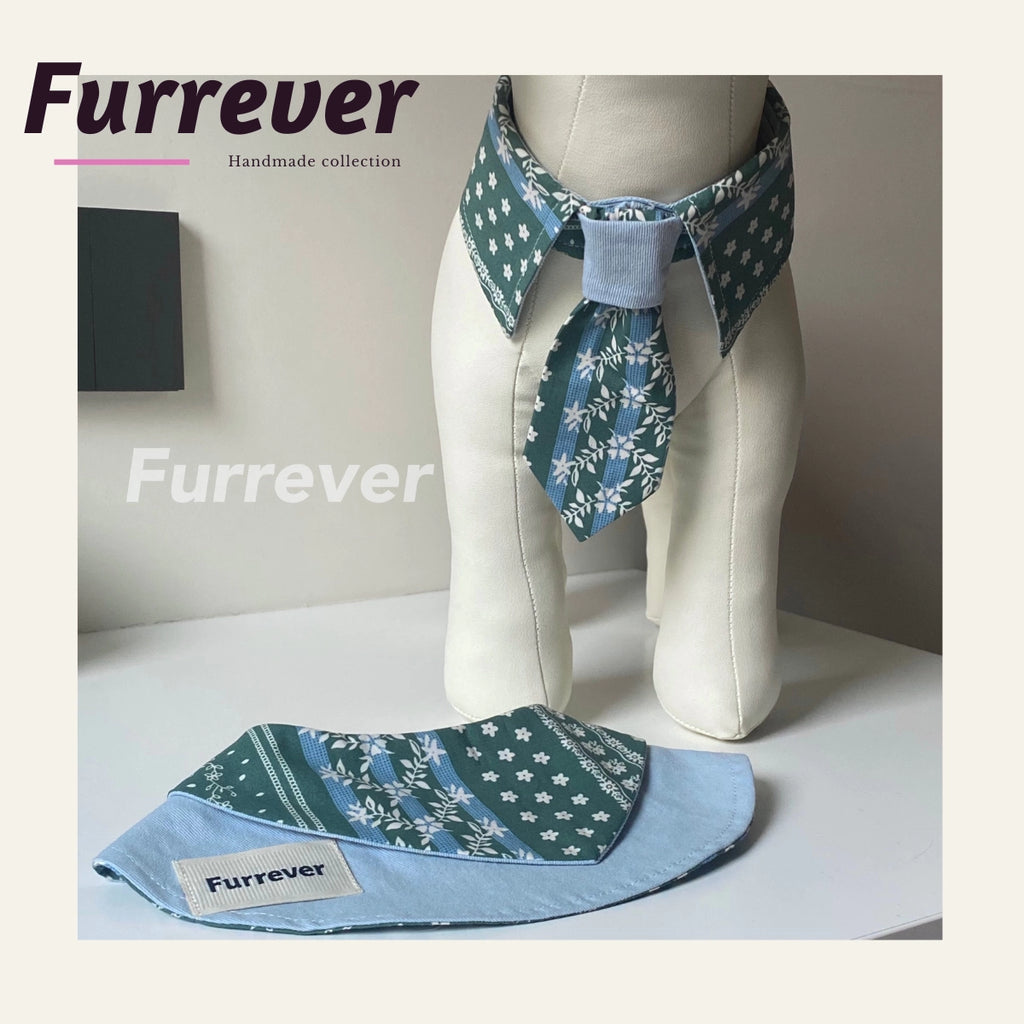 Furrever - Handmade Vintage Floral Green Pet Bib Bowtie & Hat | Shortie Friends