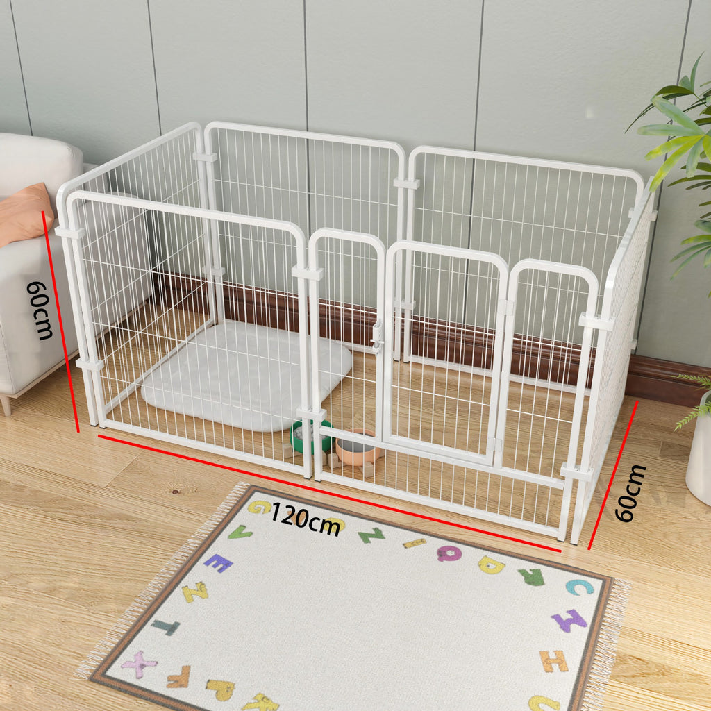 Metal Dog Pen, 6-panel, Lockable Gate 60x60cm Black | White - Shortie Friends