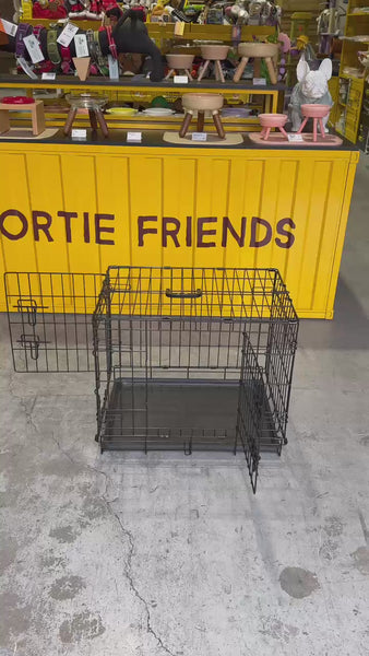 Foldable Metal Wire Pet Crate with Removable Tray | Shortie Friends